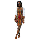 New Fashion Autumn Bodycon Dress Large Size Women Casual O-Neck Knee-Length Traditional African Print White Party Dresses