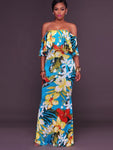 Slash Neck Bodycon Flower Printed Women's Maxi Dress