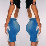 Women Stretch Bodycon Pencil High Waisted Hole Denim Jeans Short Mini Skirt